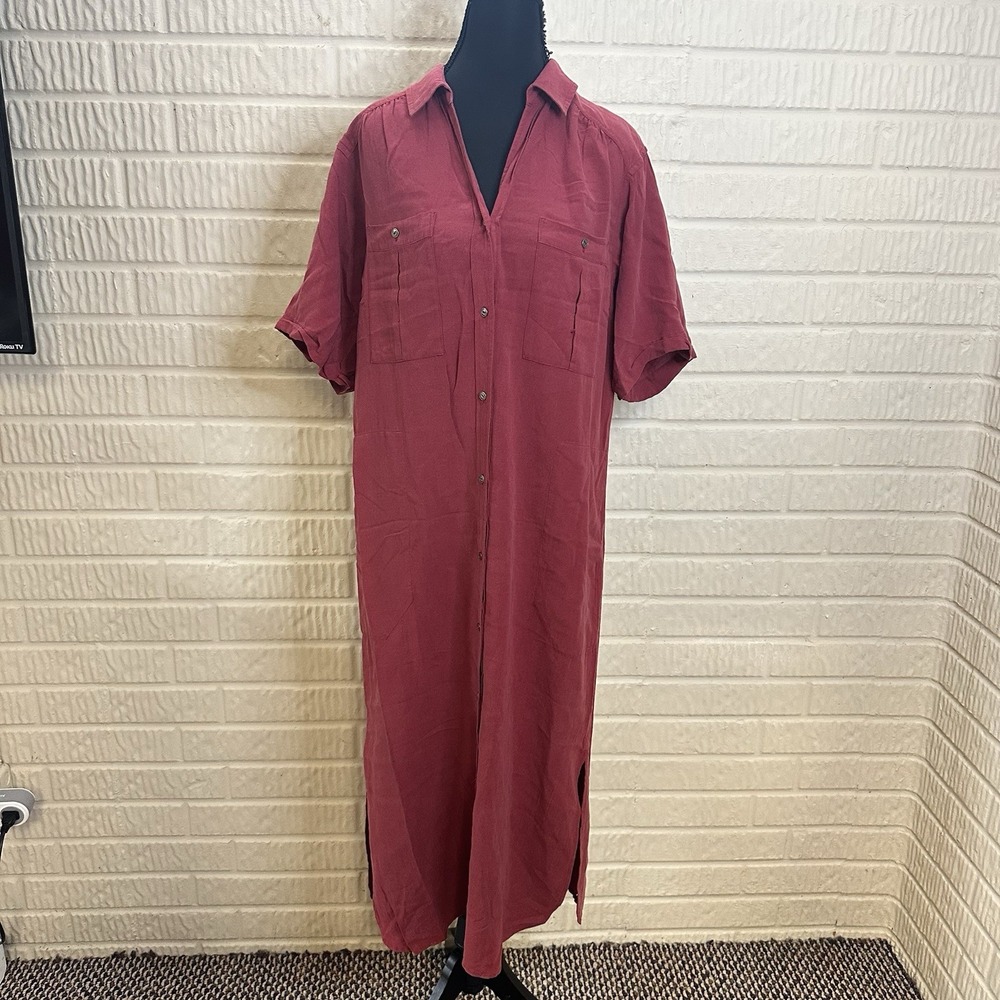 Wrap London Red Midi Dress Sz 8 Cottagecore Linen Button Down Collared Old Money